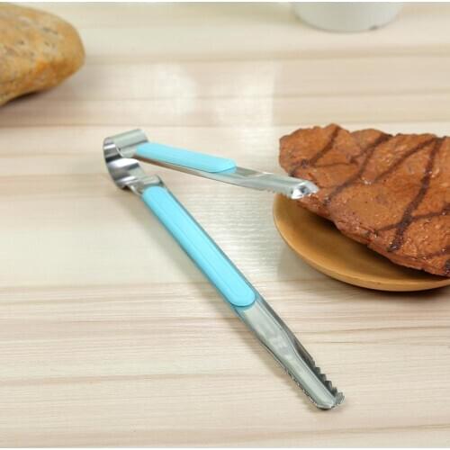 1pc Stainless Steel Heat Resistant Kitchen Tongs Creative Non-Slip Barbecue Tongs Food Tongs BBQ Tools Accessories Random Color