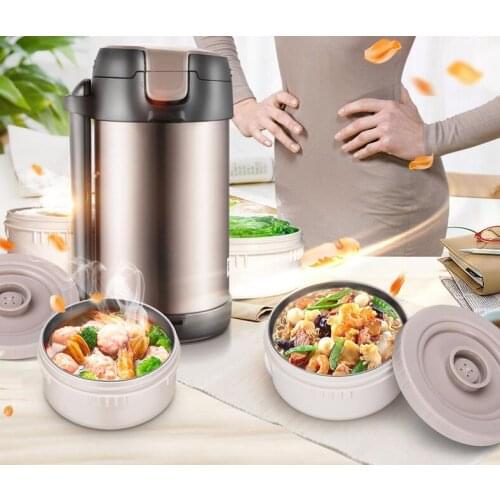 Double-Wall Vacuum Lunch Box 24 Hours Insulation Food Container Adult Kids Thermos Bucket Free Heat Preservation Bag and Spoon