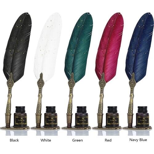 Vintage Calligraphy Feather Dip Pen Fashion Pen Handle 2/5 Nib Writing Ink Set Quill Fountain Pen Writing Set Birthday Gift