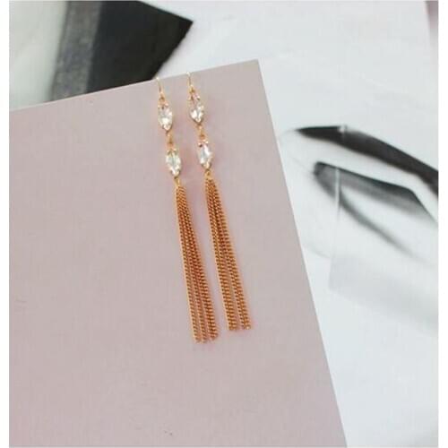 Crystal tassel dangle earrings for women boho statement earing alloy nickel free jewelry accessories gifts fj800