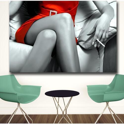 Wxkoil Wall Art Red Cigarette Girl Sofa Canvas Painting For Living Room Home Decor Oil Painting On Canvas Wall Painting Unfamed
