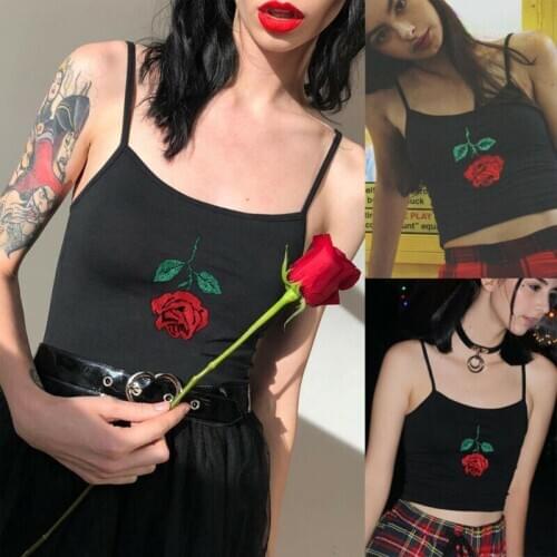 Womens sexy rose Embroidery tank Tops Camisole black Sleeveless Vest Summer Hot Sale Solid Basic Tees Casual Ladies Tank Tops