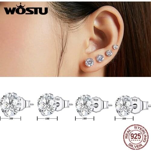 WOSTU 925 Sterling Silver Dazzling Zircon 4 Kinds Weight Stud Earrings For Women Girl Girlfriend Daily Jewelry Gift CTE166