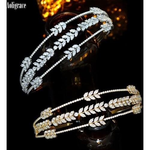 New Full Cubic Zirconia Headband Gold Silver CZ Tiaras and Crowns for Women Birthday Party Pageant Headpieces Bridal Hairband