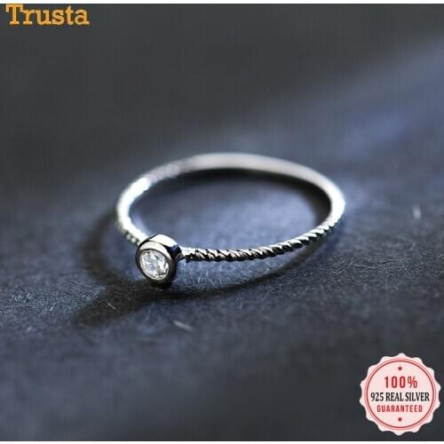 Trustdavis Genuine 925 Sterling Silver Simple Cute Dazzling CZ Finger Ring Size 5 6 7 8 For Women Gilr Silver 925 Jewelry DT05