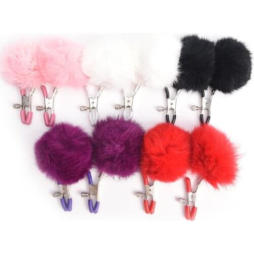 1Pair Fur Ball Feather Nipple Clips Clamps Metal Breast Nipple Clamps Clip Exotic Accessories