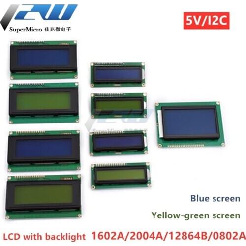 1pcs Blue screen/yellow-green screen 1602A/2004A/12864B LCD screen 5V LCD with backlight IIC/I2C