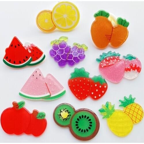 10Pcs Kawaii Shining Fruit Series Flat Back Acrylic Cabochons Scrapbooking DIY Jewelry Craft Decoration Accessories G71