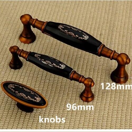 128mm retro coffee kitchen cabinet drawer knobs pulls black ceramic dresser door handles knobs vintage furniture handles 96mm 5"