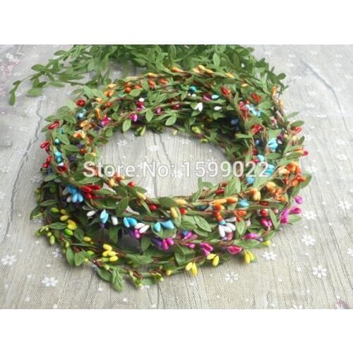 14PCS/lot Simple Pip Berries Stem Rattan Hair Circlet Green Leaf Tail Tassel Fairy Halo Rustic Wedding Holiday Headbands