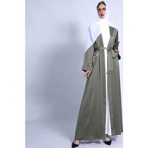 5colors Ramadan Eid Abayas Opened Beading Muslim Abaya Hijab Muslim Dress female Caftan Islamic Kaftan Robe Musulman Abaya F2926