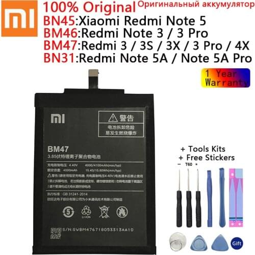 Xiao Mi Original BM47 BM46 BN31 BN45 Phone Battery For Xiaomi Redmi 3 3S 3X 4X 3 pro Note 3 5 5A Pro Mi 5X Replacement Batteries