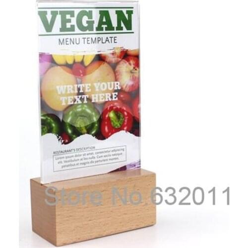 A6 Acrylic Picture Frame Vertical Wood Photo Table Frame Stand Card Display Rack Desk Sign Stand Name Tag Card Label Holder