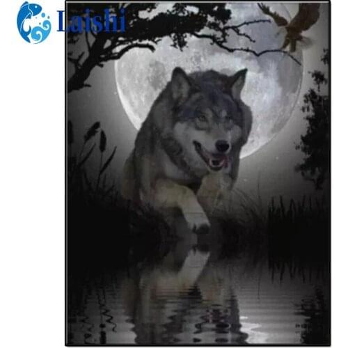 5D DIY Diamond Painting Night forest landscape, wolf Full Square/Round Drill Diamond Embroidery Rhinestone Mosaic Home Decor
