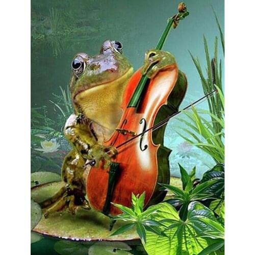 Full Square Round Drill Animal 5D DIY Diamond Painting Frog Violin Embroidery Cross Stitch Mosaic Handmade Decoration Gift