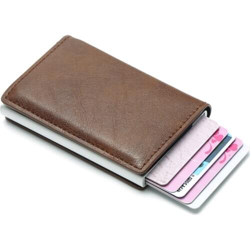 Anti Rfid Protection Men Women Credit Card Holder Money Leather Slim Mini Wallet Metal Aluminum Business id Card Case Bag