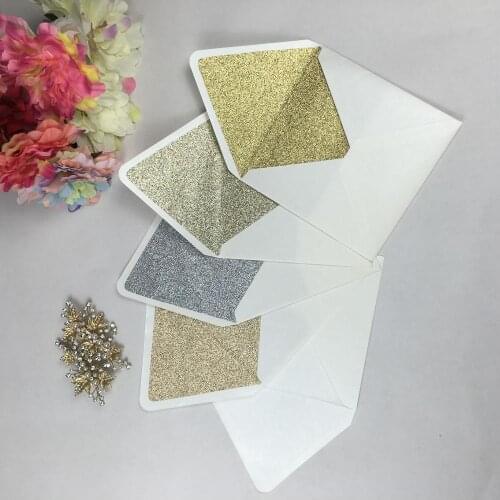 Free shipping 10ps Square Pearl White envelopes with gold/champegn/rose/sliver glitter for wedding/greeting invitation card RSVP