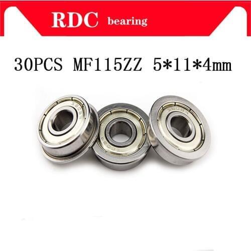 Free Shipping 30pcs ABEC-5 MF115ZZ High quality MF115Z MF115 ZZ 5x11x4mm Miniature Flange Bearing Thin Wall Radial Ball Bearing