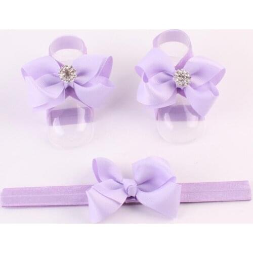 20set/lot 20 Colors Newborn Barefoot Sandals Newbron Rhinestone Sandals Ribbon Bow foot flower