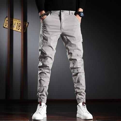 Newly Designer Fashion Men Jeans Slim Fit Spliced Designer Casual Cargo Pants High Quality Streetwear Hip Hop Joggers Trousers