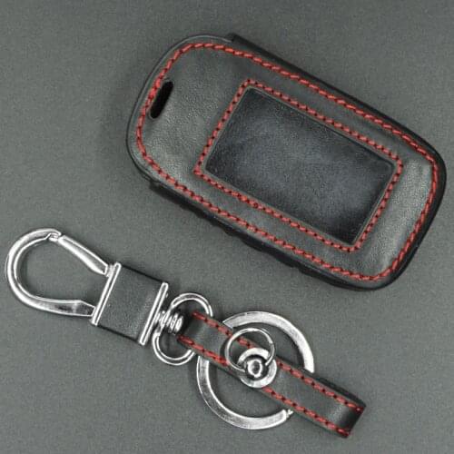 E90 Genuine Leather Car Key Cover with Keychain for Starline E60 E61 E62 E90 E91 Two Way Car Alarm LCD Transmitter