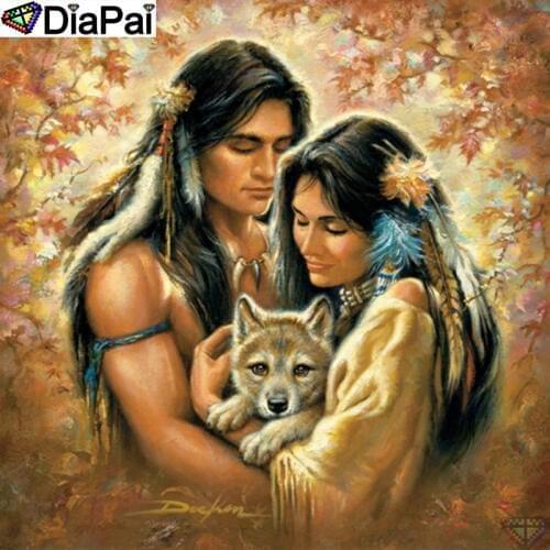DiaPai 5D DIY Diamond Painting 100% Full Square/Round Drill "Couple wolf" Diamond Embroidery Cross Stitch 3D Decor A22911