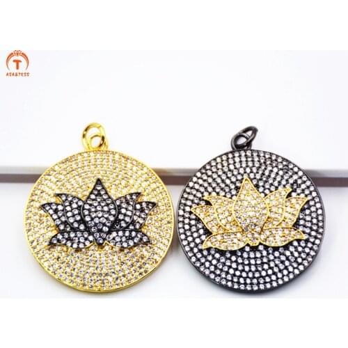 ASA&TESS Z Lotus Charm Pendant Micro Pave CZ Lotus Flower Charm Necklace Bracelet charm Gold/Black Lotus Flower Jewelry 30x35
