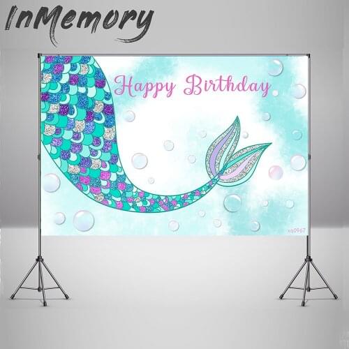 Blue Mermaid Scales Photo Background Custom Baby Shower Kids 1st Birthday Party Photography Background for Photo Studio Banner
