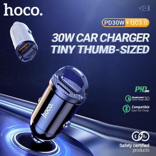 Hoco 30W car charger USB QC Type C PD30W PPS mini in-car dual port fast charging adapter set with cable for Lightning USB C USBC
