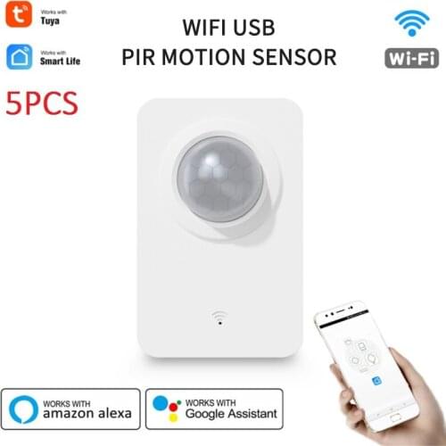 5PCS Tuya WIFI USB PIR Motion Sensor Human Body Sensor Wireless Infrared Passive Detector Works With Smart Life