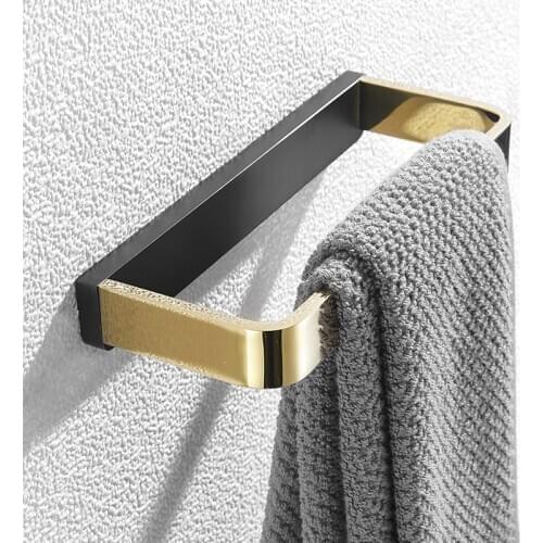 Towel Ring Gold Black Wall Mounted Bathroom Towel Rack Solid Brass Material Square Brush Gold