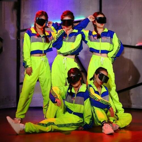 Hiphop Costumes Street Dance Performance Clothing Fluorescent Jacket Loose Sports Jazz Dance Costumes Group Stage Outfits DQS361