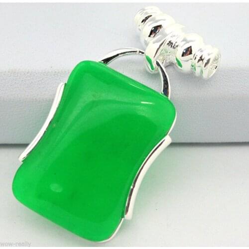 Pretty 42X22mm Green Jades 925 Sterling Silver Necklace Pendant