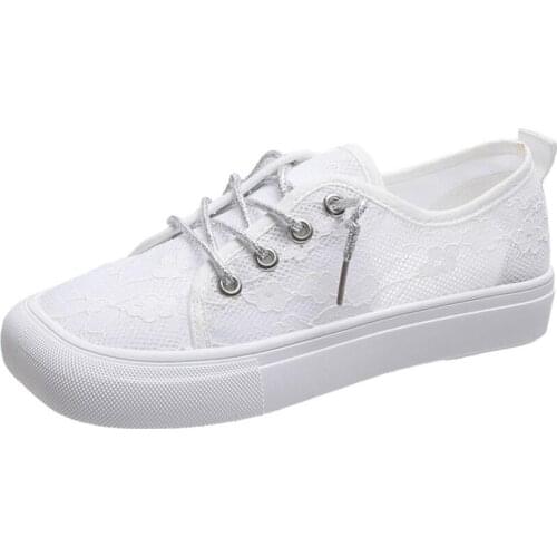 Womens Casual White Flat Shoes Fashion Running Lace Mesh Shoes For Breathable Platform Sneakers Chaussures Zapatillas Mujer