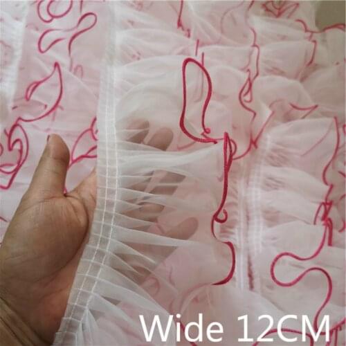 Best 12CM Wide Pleated Chiffon Tulle Lace Applique Ruffle Ribbon DIY Sewing Wedding Dress Curtain Clothing Fringe Trim