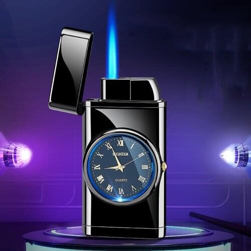 Personality Metal Inflatable Windproof Straight Into The Blue Flame Torch Portable Gadgets For Men Watch Lighter
