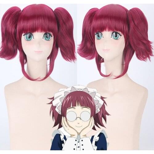 MEY-RIN Wig Gradient Wine Red Anime Black Butler Akatsuki Cosplay Hair Synthetic Cosplay Wig 50cm