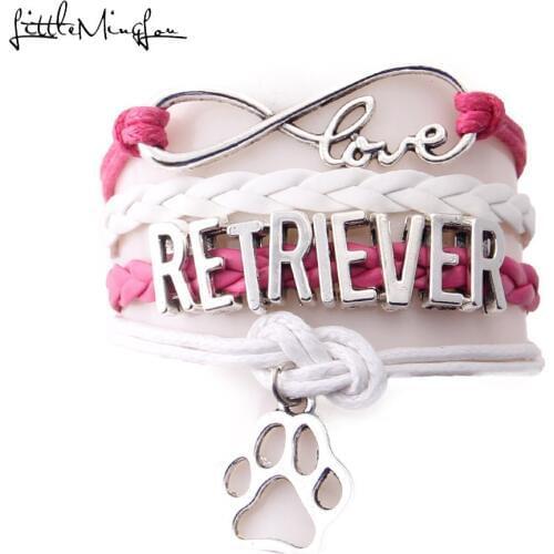 Fashion Infinity love RETRIEVER bracelet dog pet paw charm leather braid wrap handmade women bracelets & bangles for men jewelry