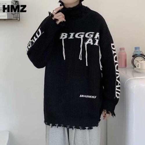 HMZ Hip Hop Men Sweaters Pullovers Unisex Jumper Streetwear Harajuku Autumn Oversize Hipster Fashion Pullovers Male Loose Tops