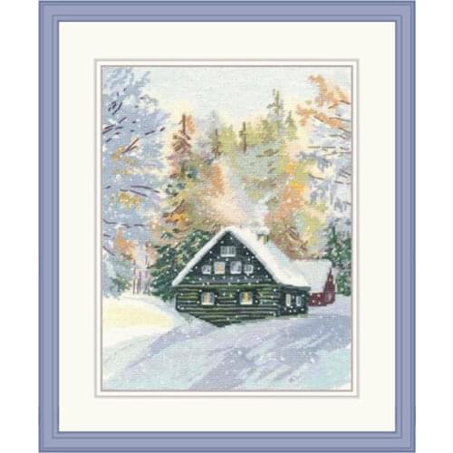 Cross Stitch Kit Precision Printing C1533 Winter Snow Jungle Cabin Fishxx Home Sewing Handmade Decoration