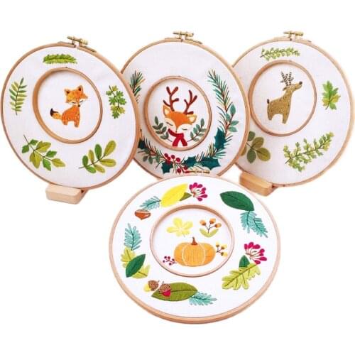 DIY Handmade Embroidery Craft Kit with Hoop Deer Pattern Printed Needlework Cross Stitch Handicraft Sewing Art Home Decor