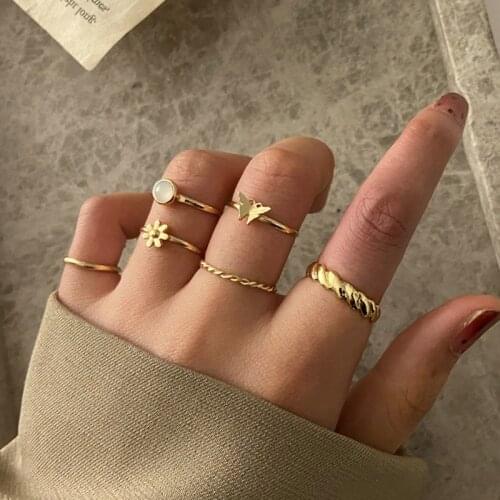 Modyle Fashion Crystal Butterfly Rings Set for Women Gold Color Geometric Heart Knuckle Finger Rings Female 2020 Jewelry