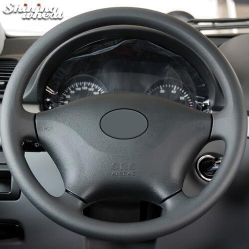 Shining wheat Black Genuine Leather Car Steering Wheel Cover for Mercedes-Benz Viano 2006-2011