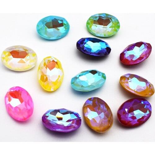 New Arrival Oval Pointback Glass Crystal Mocha Fluorescence Glue On Rhinestone DIY Jewelry Clothing Accessories