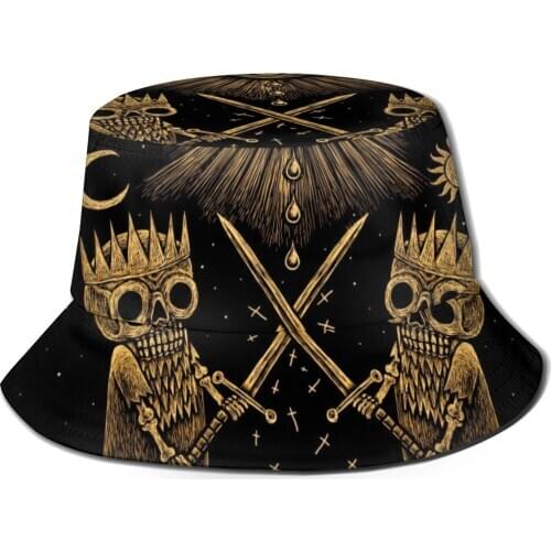 CINESSD Sun Moon Stars And Crosses With Kings Sword Casual Sun Hat Bucket Hat for Men Women Bob Hip Hop Cap Fisherman Hat Panama