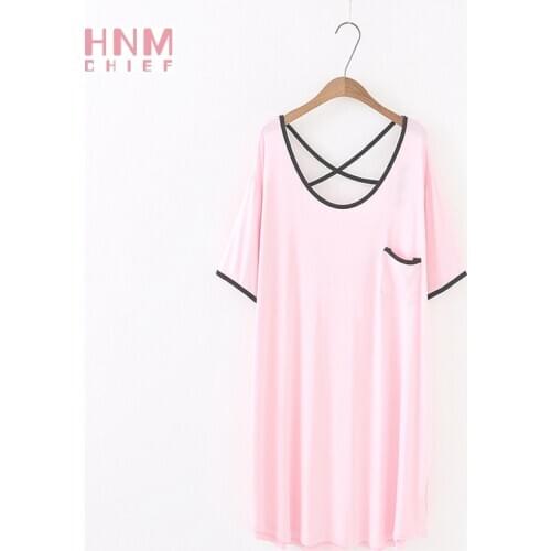 HNMCHIEF Pink Silk Nightdress Summer Nightgowns For Women Dressing Gown Girls Nightshirts Short-sleeved Sleepshirt Sleepwear