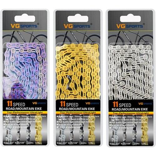 Hollow Road Mountain Bike Parts Bicycle Chain 8 9 10 11 Speed Chains 116L 3 Colors(Gold Silver Multicolor)
