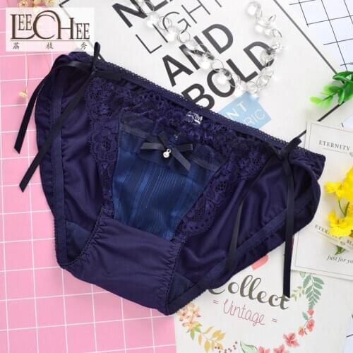 Japanese girl style sexy lace bow gold silk chiffon milk ladies underwear low waist briefs