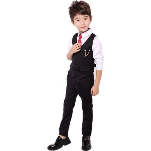 School Boys Formal Clothing Sets Spring Boys Wedding Clothes Vest & Pants 2 Pcs Kids Gentleman Clothes Suit Girls Birthday Dress