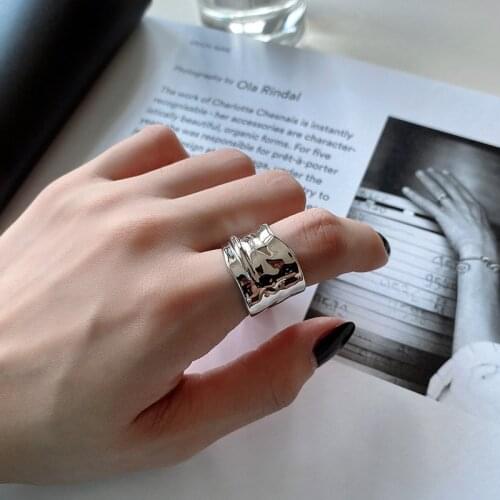 Silvology 925 Sterling Silver Thick Wide Rings Japan Korea Industrial Style Exaggeration Rings for Women 925 Fashionable Jewelry